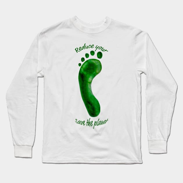 Reduce Your Footprint Save The Planet Long Sleeve T-Shirt by adrianbrockwell